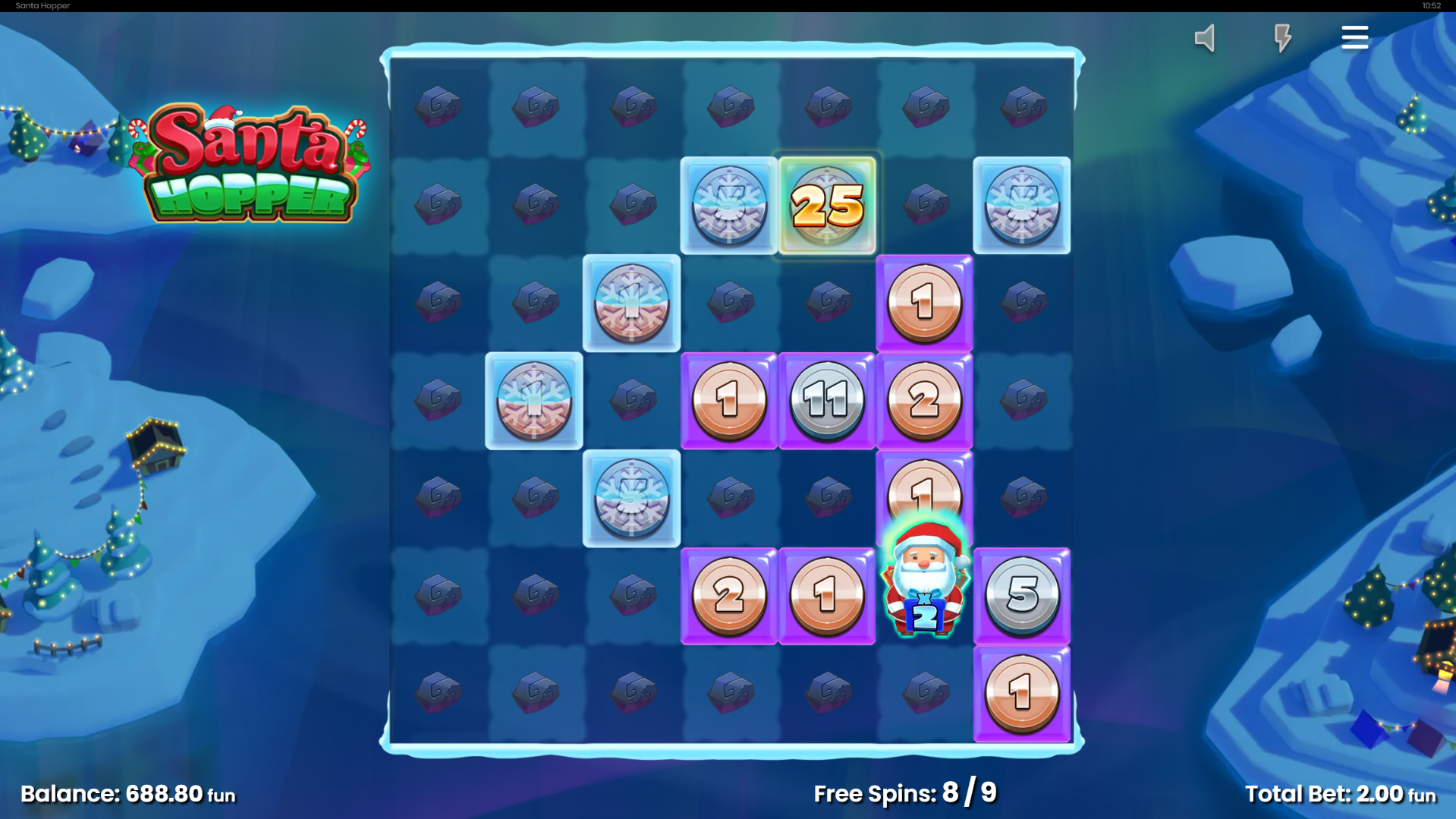 During Free Spins, Form Clusters of Instant Prize Symbols that Multiply with Santa and Golden Present Wilds