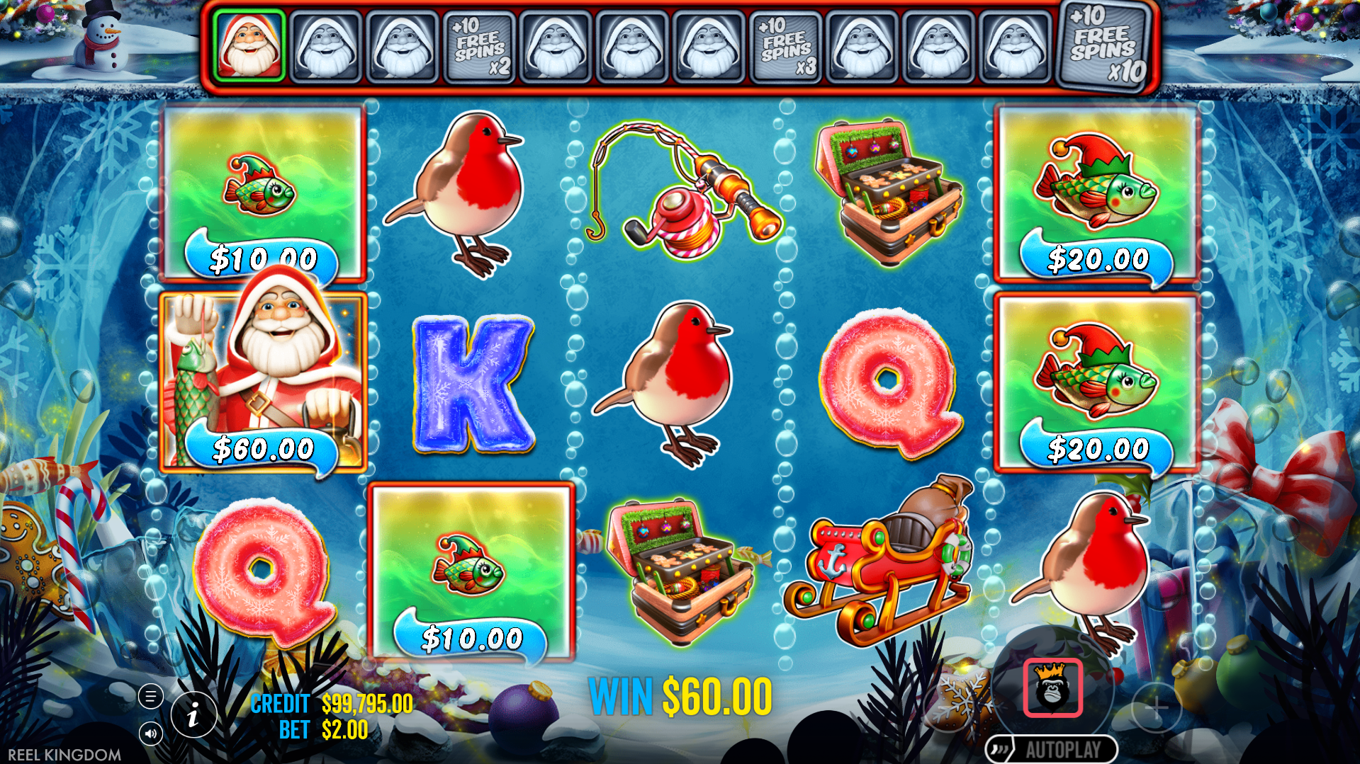 During Free Spins, Fisherman Wild Symbols Collect Visible Money Symbol Values