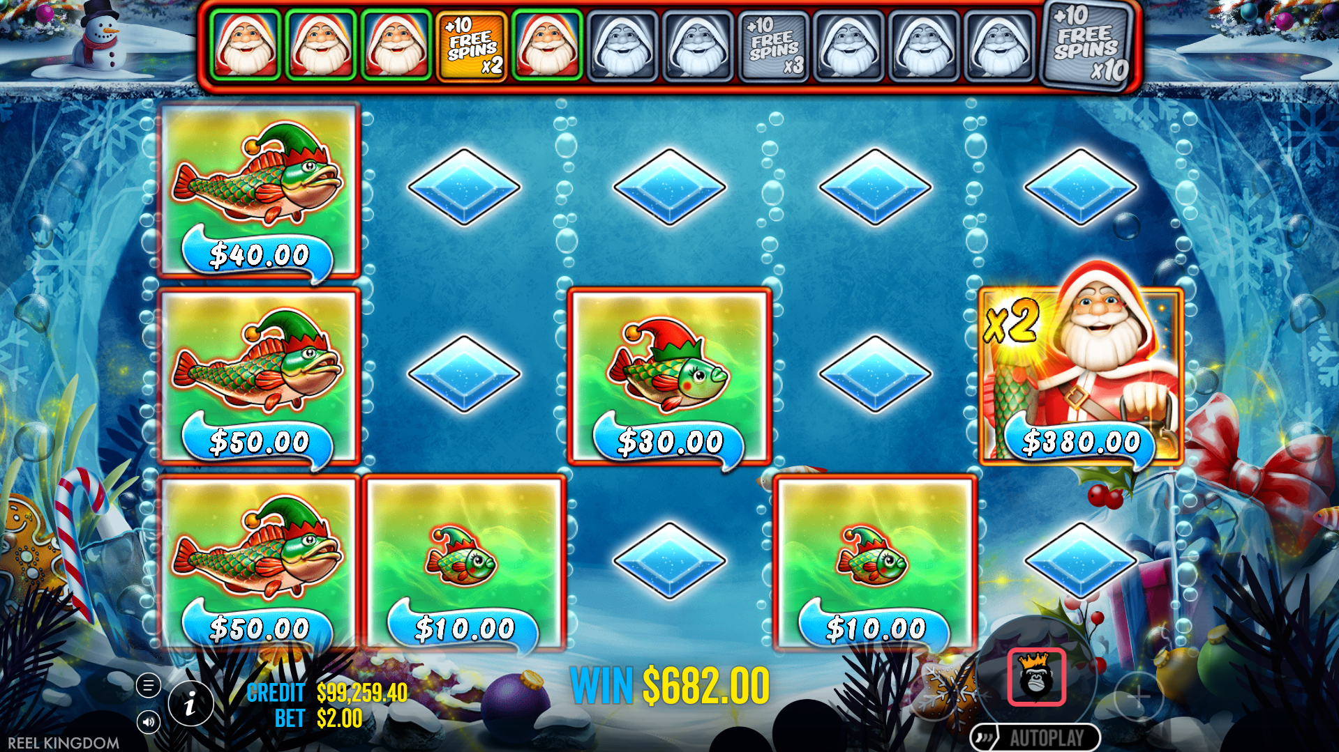 Trigger Frozen Lake Free Spins and see Only Fisherman Wild and Money Symbols Active on the Reels