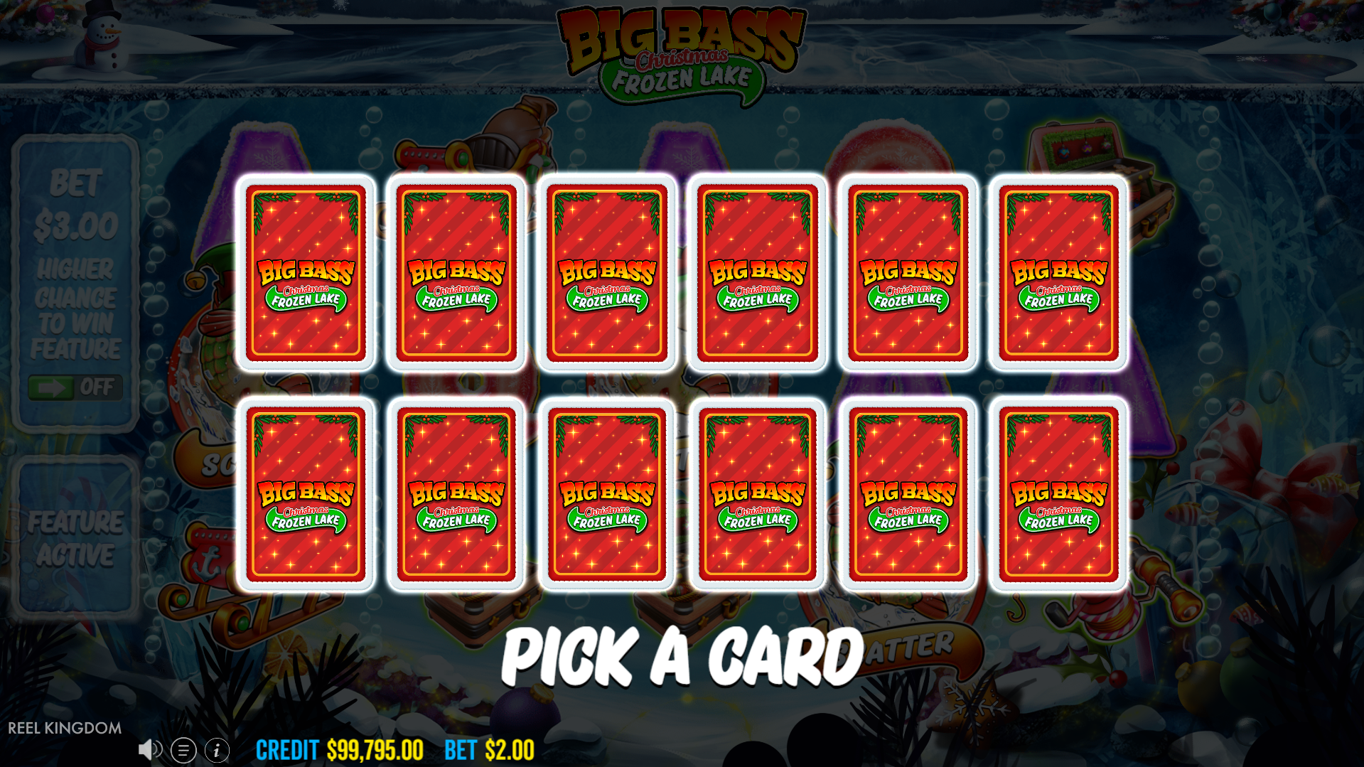 Pick a random Card to Reveal Free Spins or Frozen Lake Free Spins