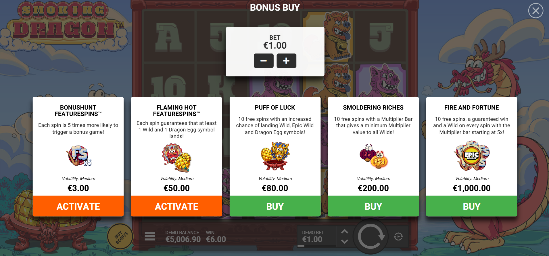 Smoking Dragon Featurespins & Bonus Buy Options