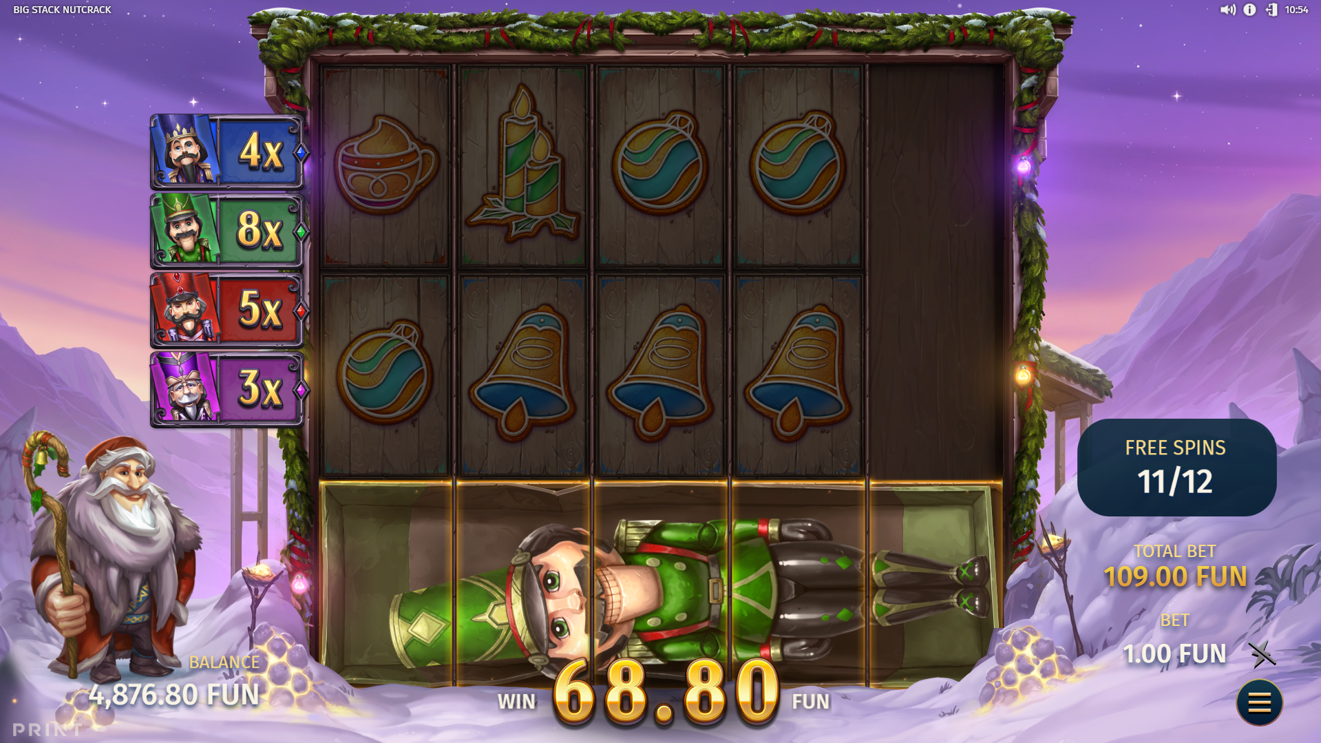 Low Volatility Free Spins Activates Lower Multiplier Increments, with High Chances of Nutcrackers Falling