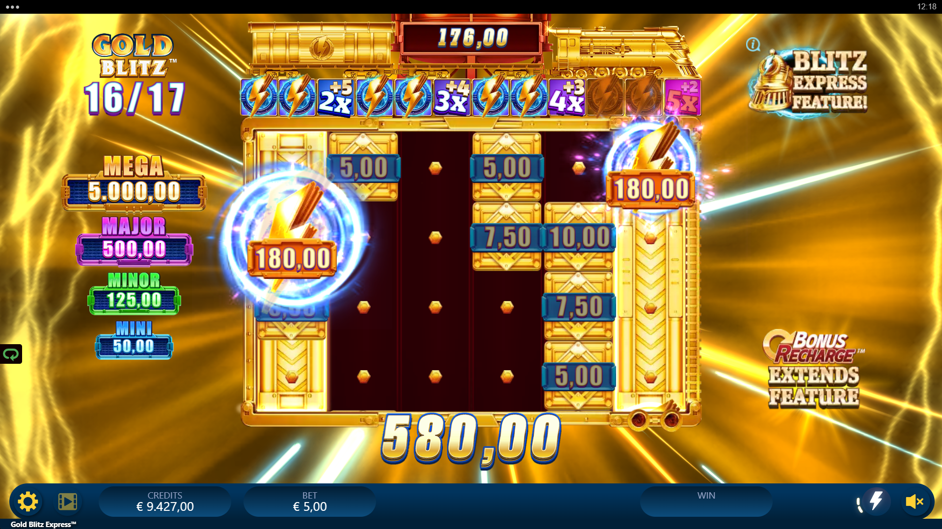 During Gold Blitz, Landing Collect Symbols Awards Additional Cash Symbol Multipliers and Extra Spins