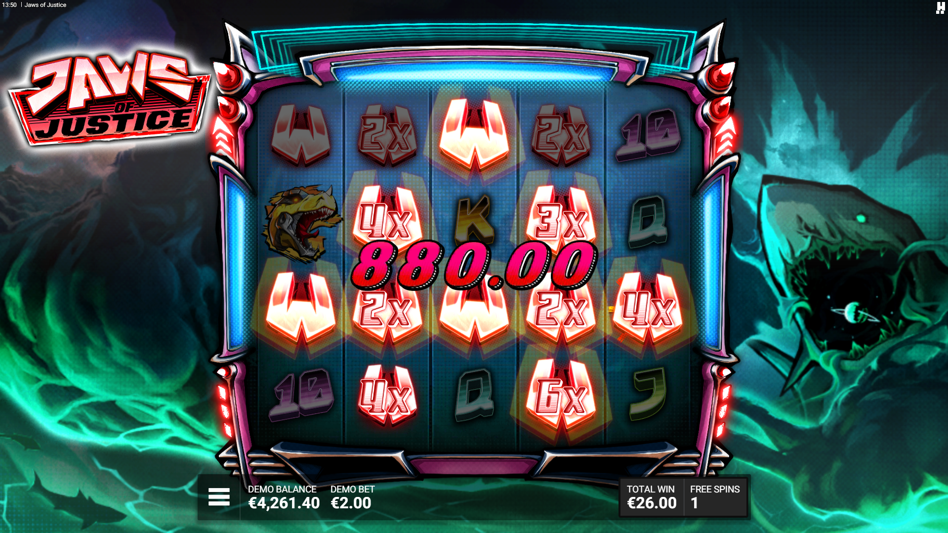 Trigger Chompocalypse and see Laser Sharks Fire 2 Lasers in Separate Directions for Added Potential