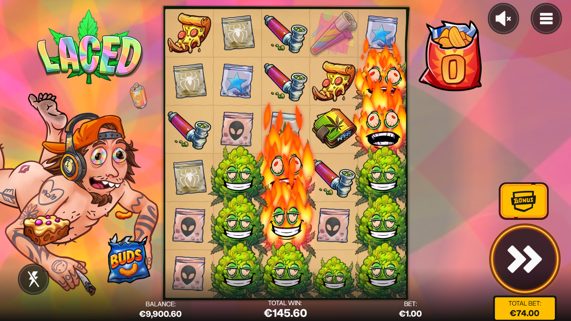 During Free Spins, there is an Increased Chance of Landing More Bud Symbols, with a Greater Increased Chance of Landing Lighter Symbols