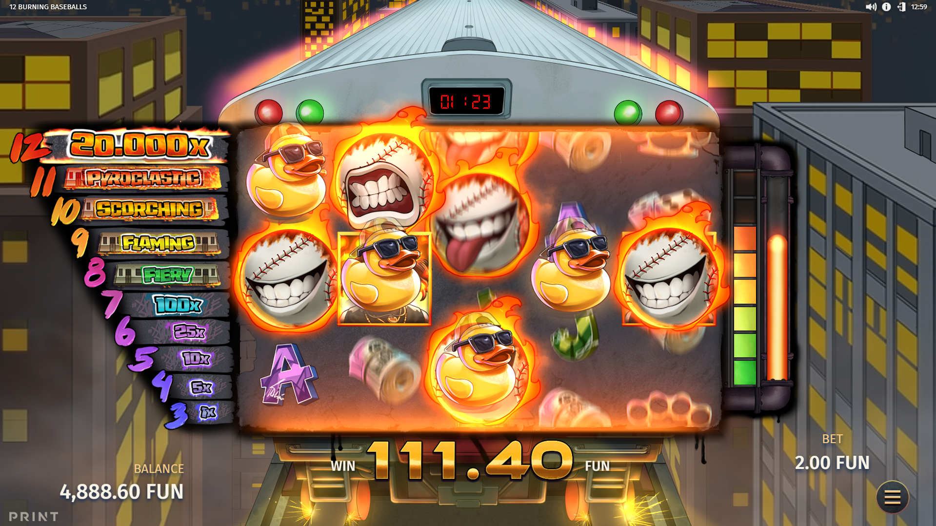 Fill the Meter During the Blazing Train Bonus to Reset the Clock and Increase the Speed of the Reels for Added Potential