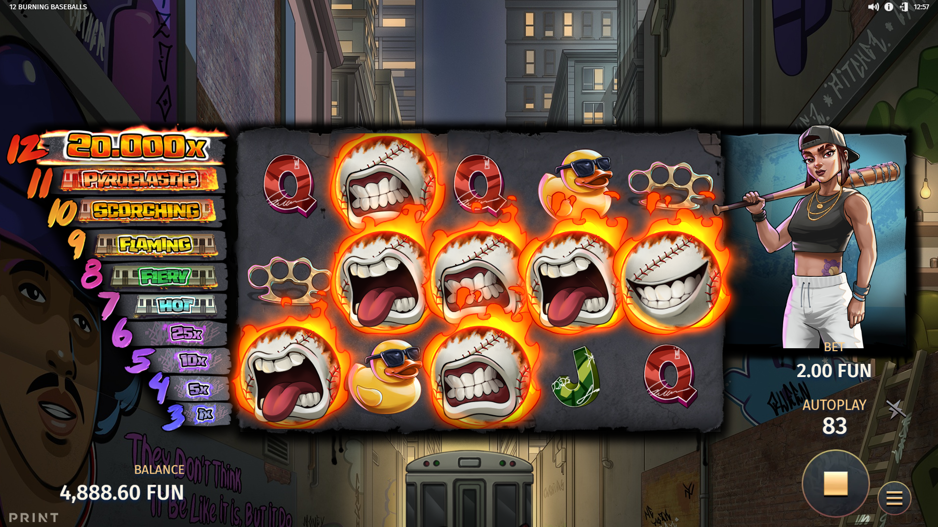 Trigger the Blazing Train Bonus Round by Landing 7 to 11 Baseballs During the Same Spin