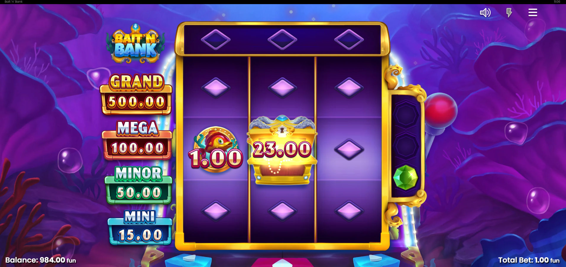 The Bonus Game Begins with 3 Spins, Resetting with Each, New Instant Prize or Collect Symbol that Lands
