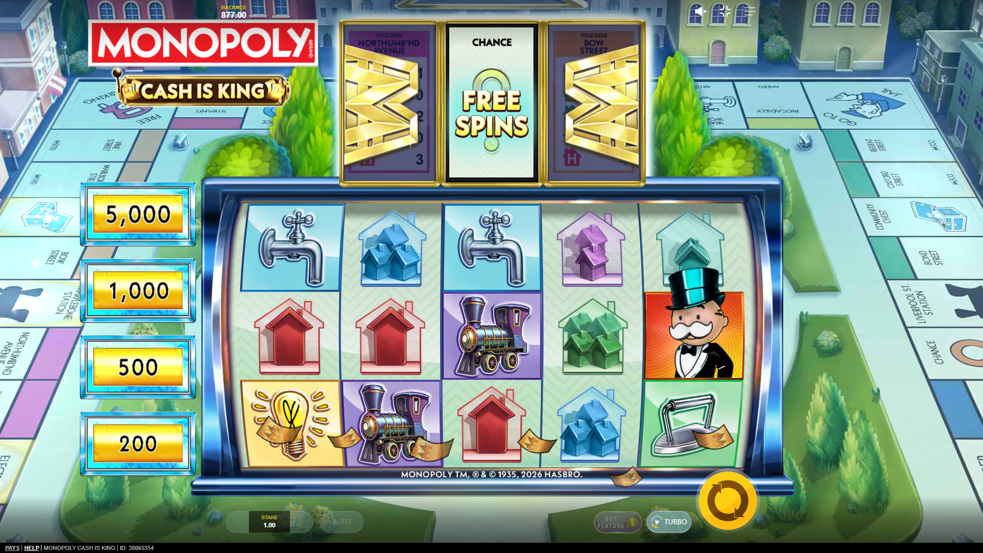 Land a Chance Card Alongside Mr Monopoly to Trigger the Free Spins Bonus Round