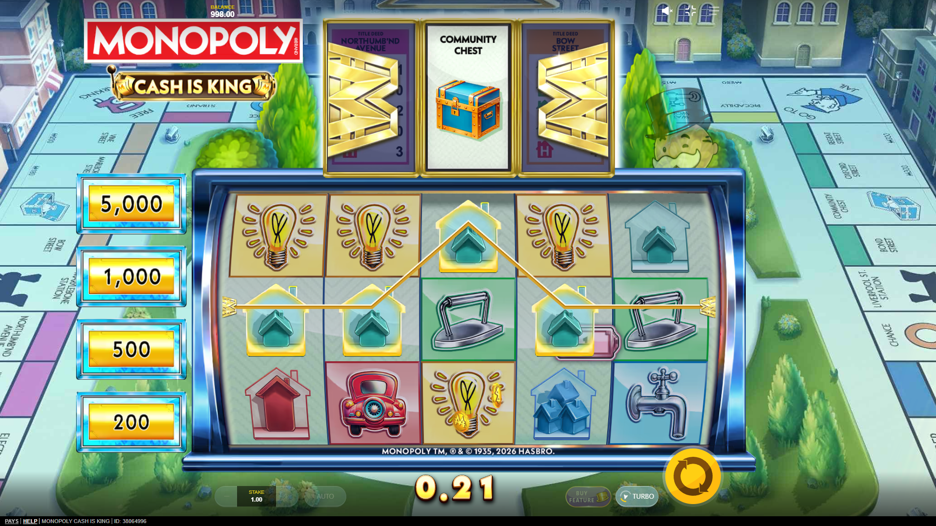 Monopoly Cash is King Offers Players 25 Fixed Paylines