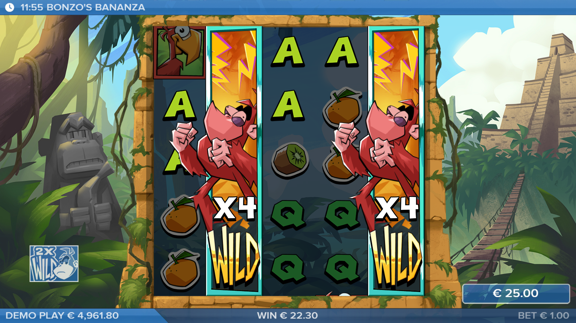 Monkey Wilds Expand Before Locking in Place and Adopting a Multiplier Value.  Each Monkey Wild Triggers a Respin