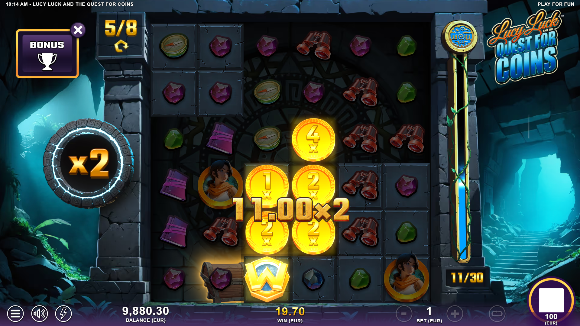 During Free Spins, the Collect Meter and Win Multipliers Become Persistent, as well as Block Removals Behind Symbol Positions