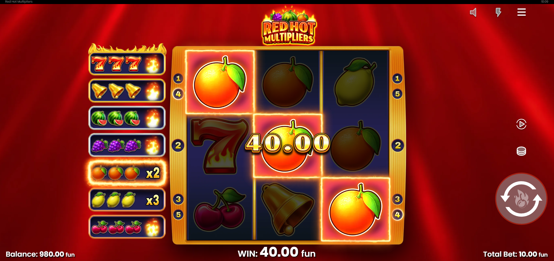 Red Hot Multipliers Offers Players 5 Fixed Paylines
