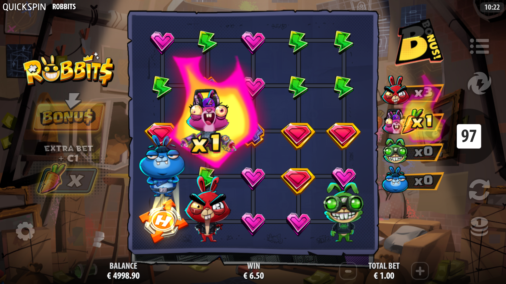 Collect Carrot Symbols for Character Power-Ups and Multipliers