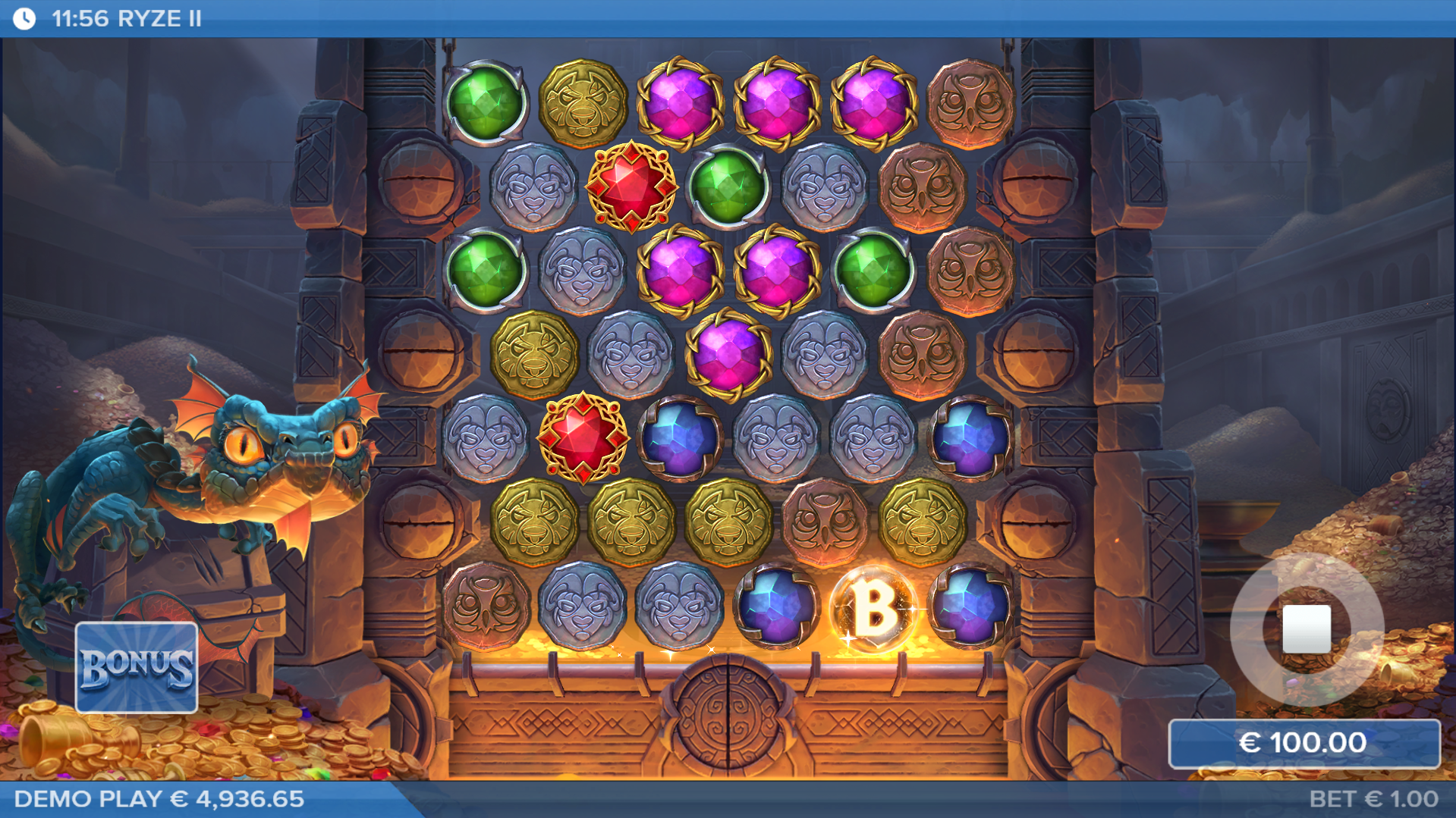 Guide a Bonus Scatter to the Bottom of the Grid to Trigger the Free Spins Bonus Game