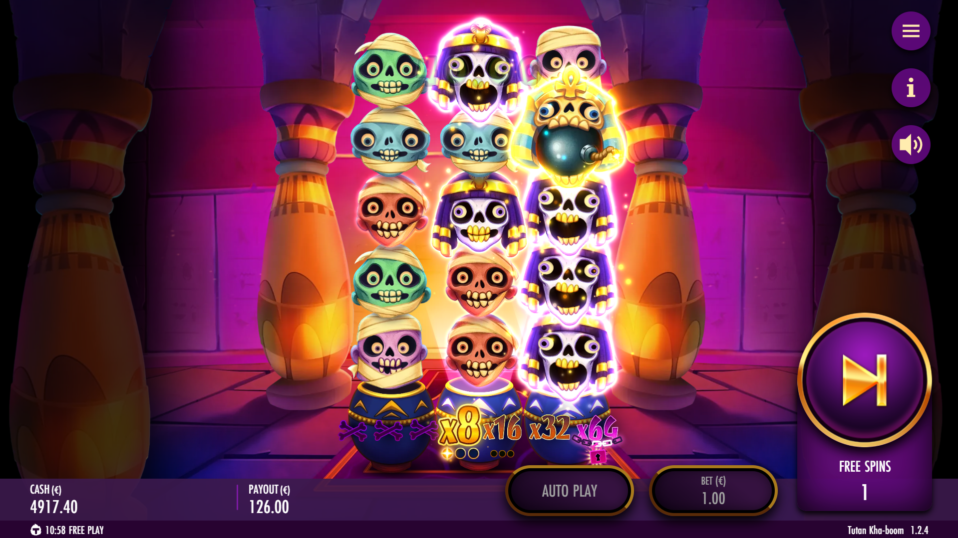 During Free Spins, Exploding Wilds are Collected, Removing the Lowest Active Multiplier and able to Unlock the Maximum x64