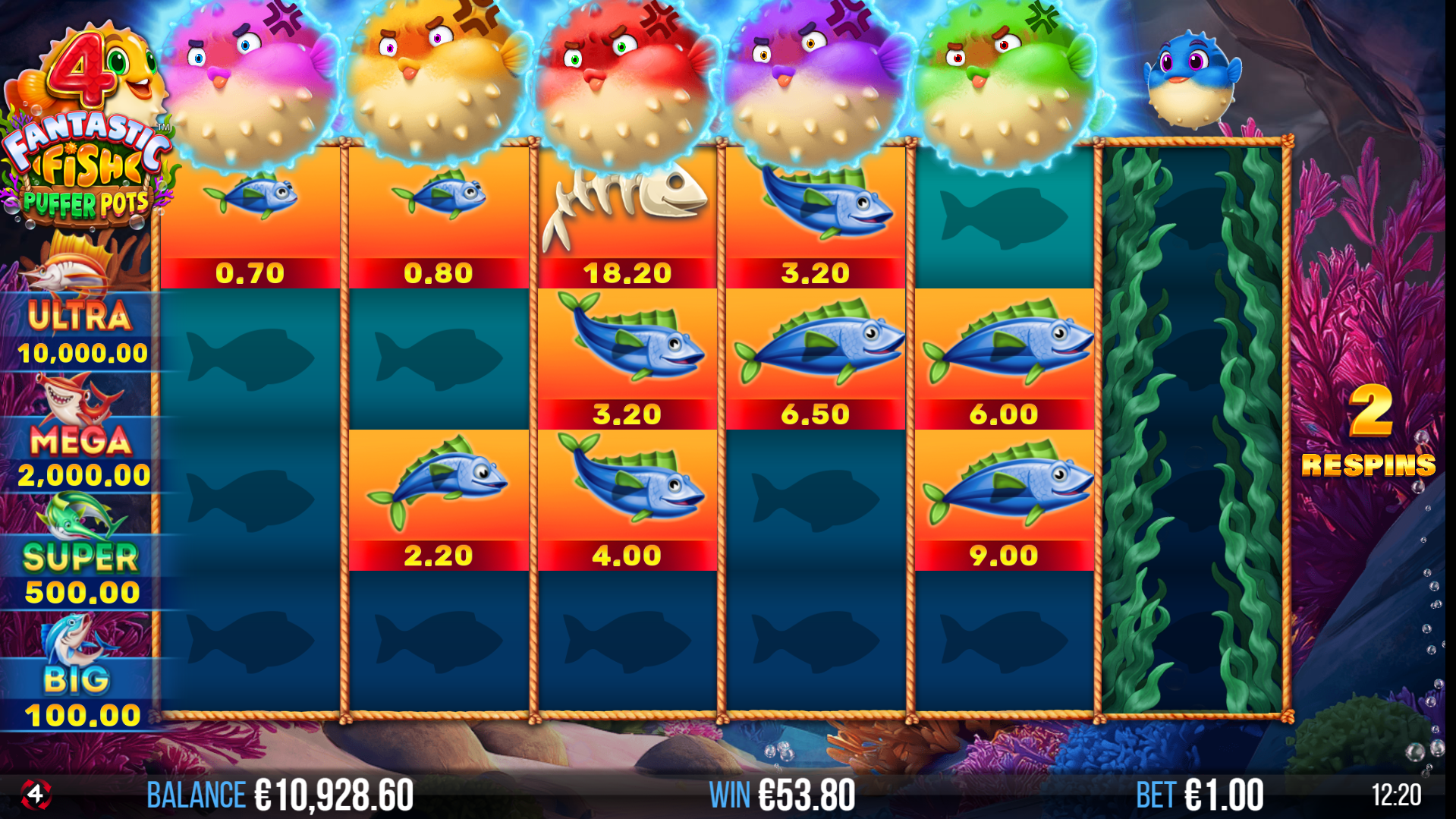 Land Instant Prize Symbols During the Respins Bonus, as the Shark Feature Collects and Multiplies Values for Greater Potential