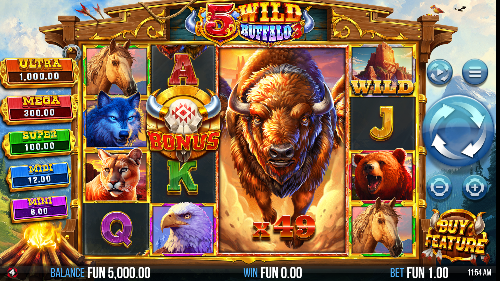 5 Wild Buffalo 3 Base Game Play