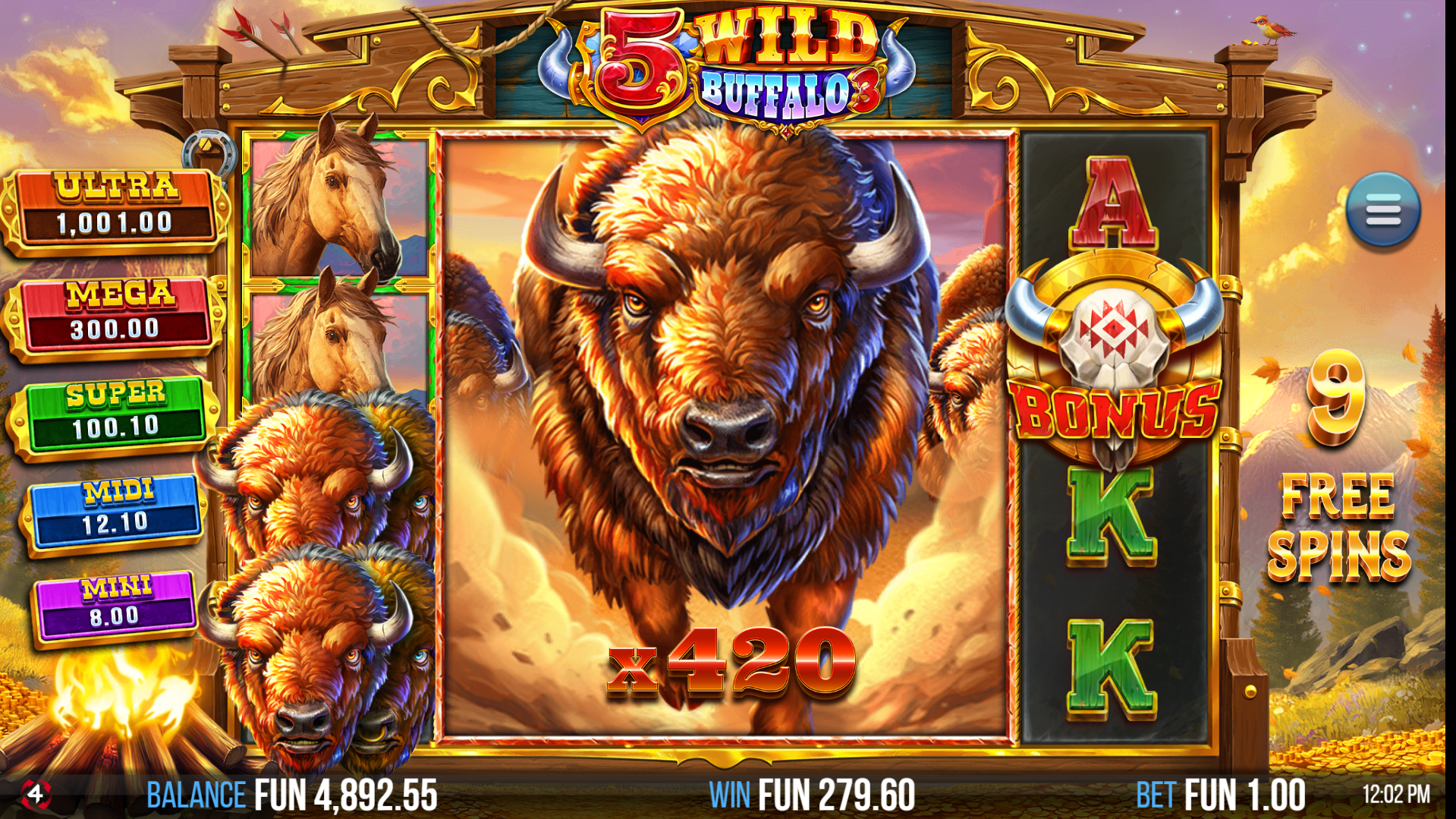 5 Wild Buffalo 3 Free Spins Play