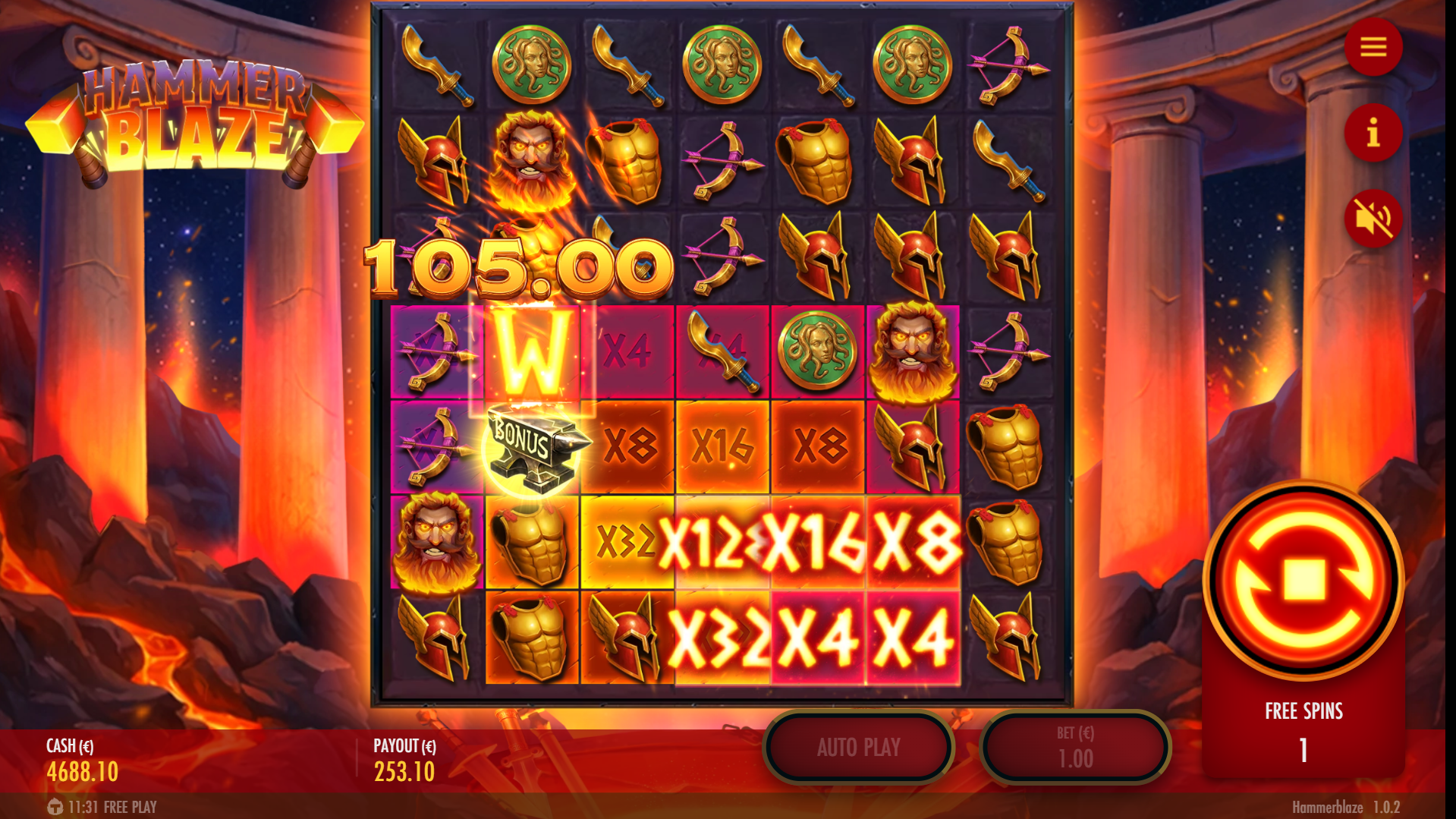 Hammerblaze Free Spins Bonus Play