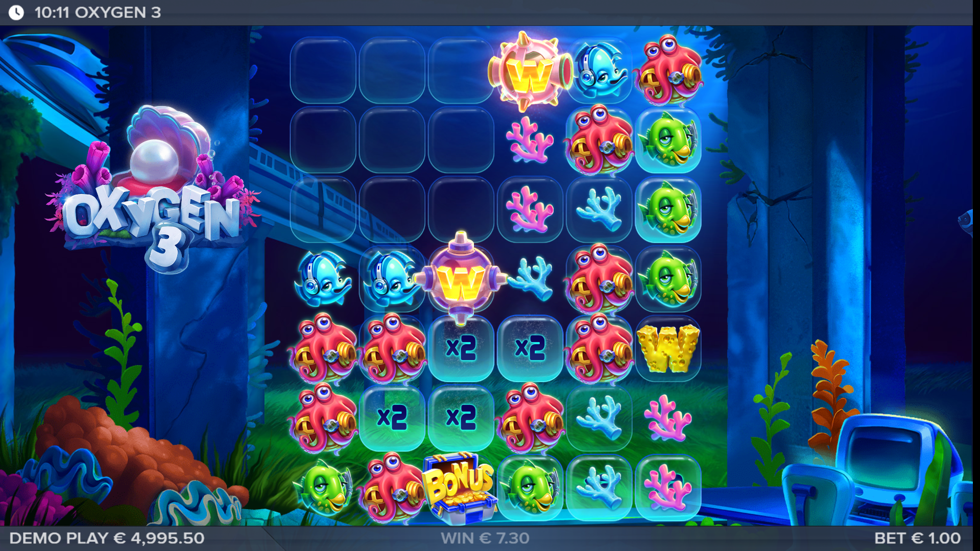 Each Winning Cluster Activates Oxygen Bubbles, Doubling in Multiplier Value with Every Further Winning Cluster Formed Above them