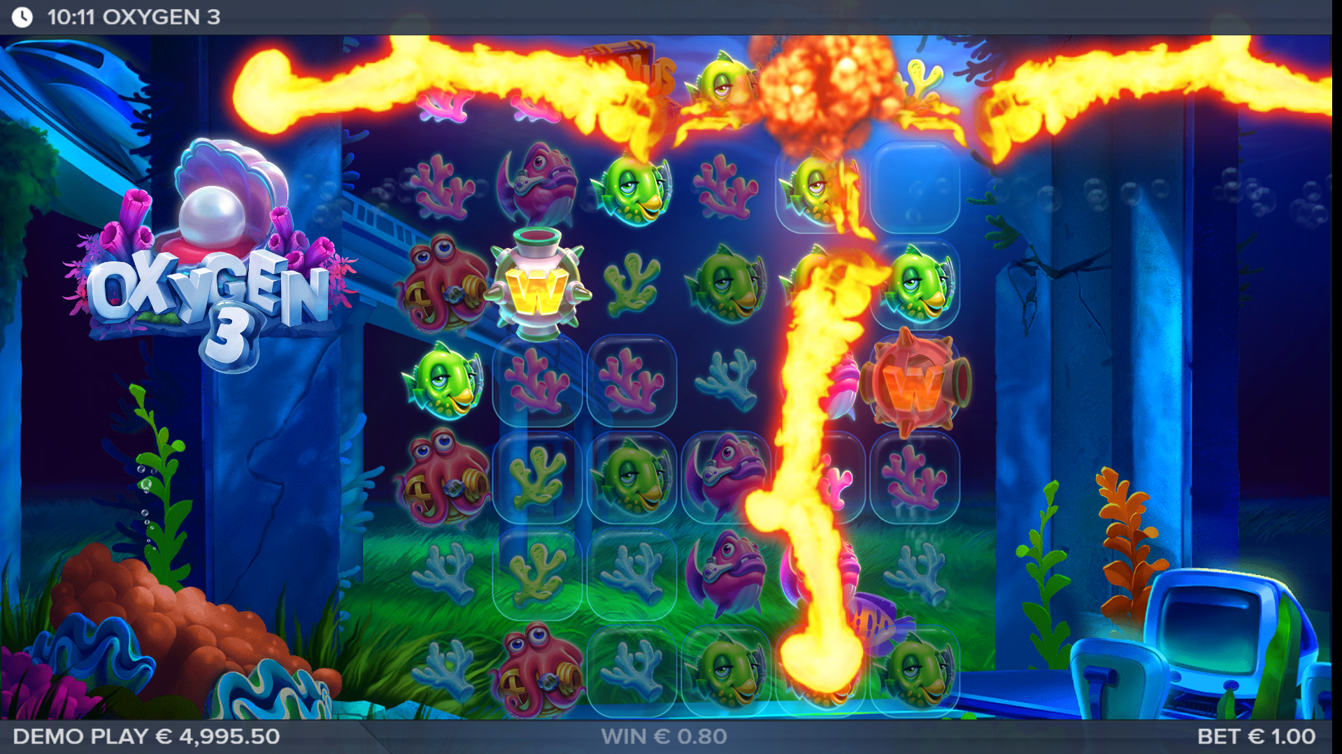 Blaster and Exploding Wild Symbols help Convert and Remove Pay Symbols for Prolonged Game Rounds