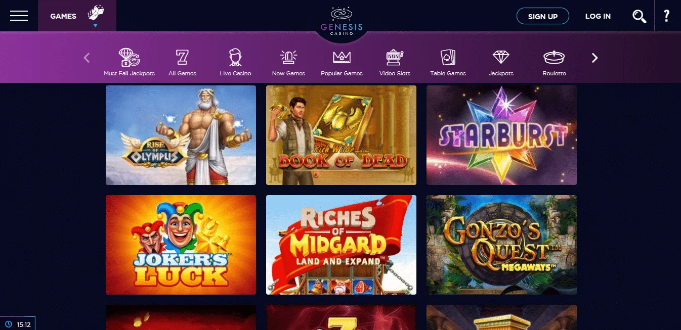 Genesis Casino Game Selection