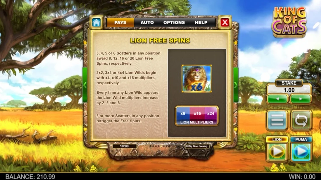 King of Cats Megaways Lion Free Spins