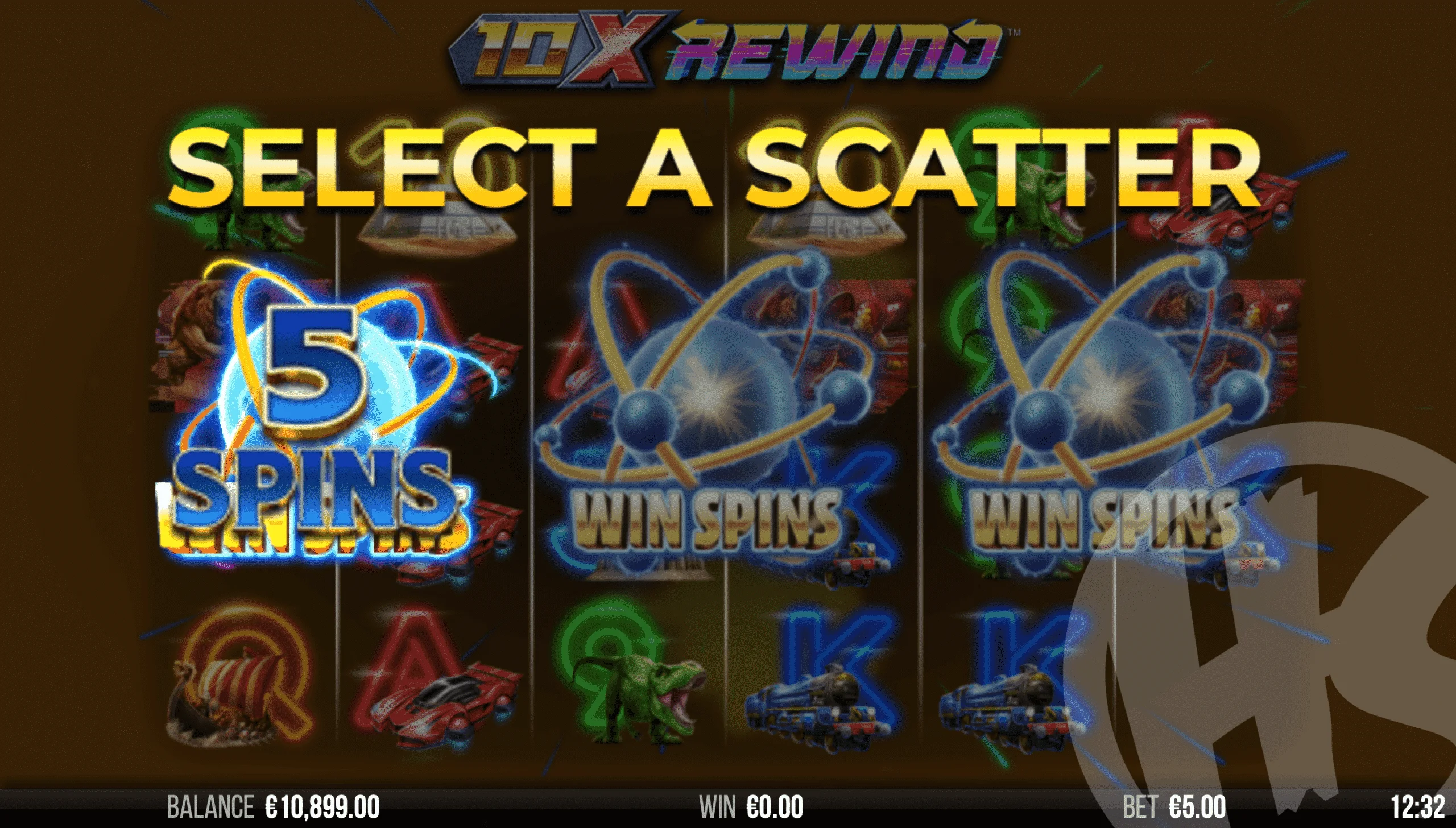 3 Atom Scatters Awards 5, 7 or 10 Win Spins