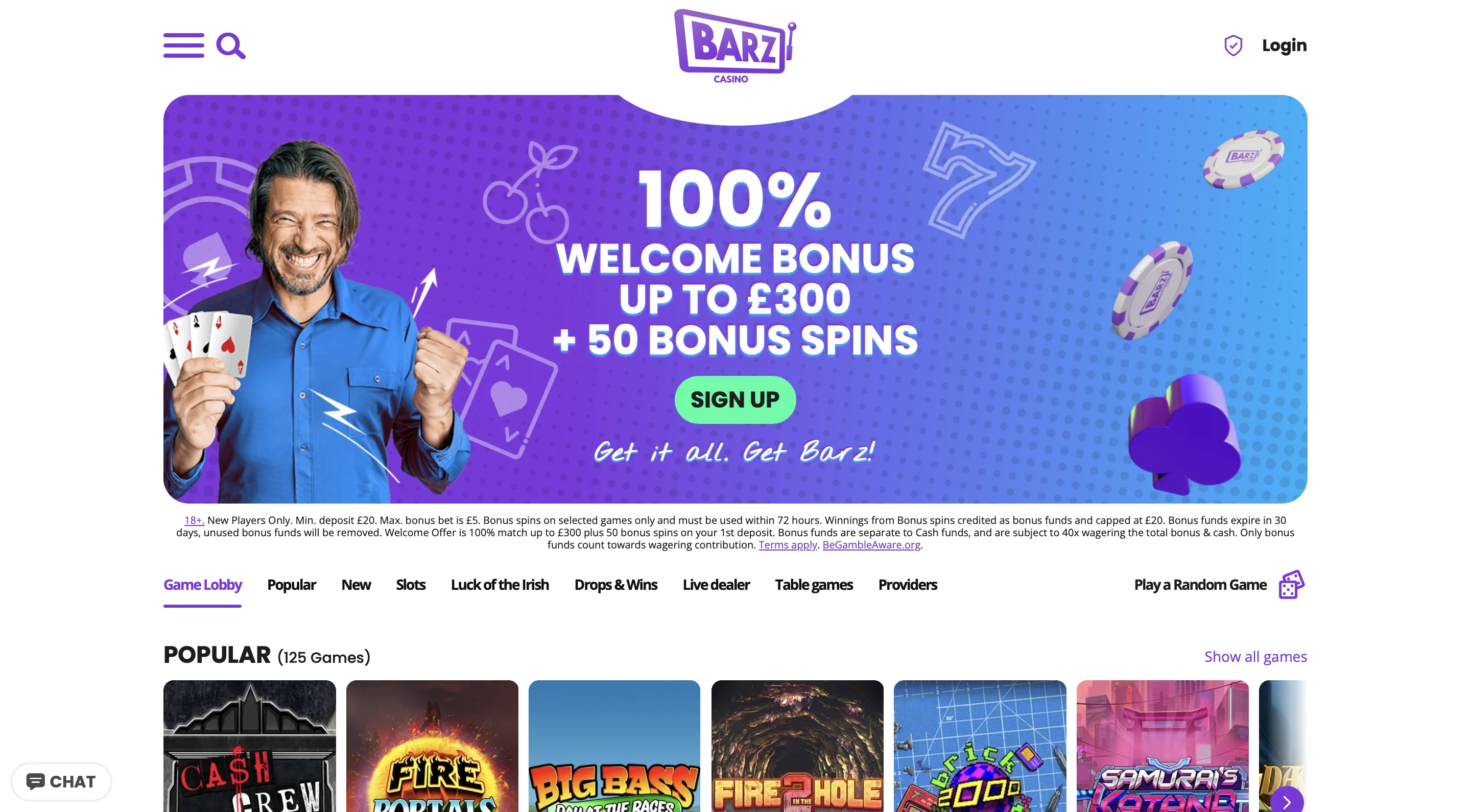 Barz Casino Homepage