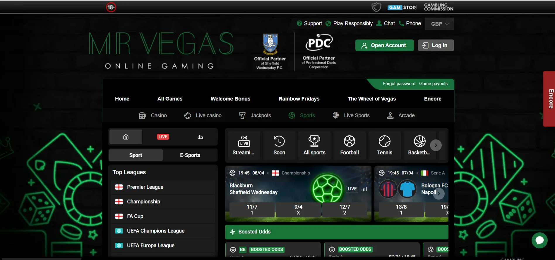 Mr Vegas Sportsbook Page