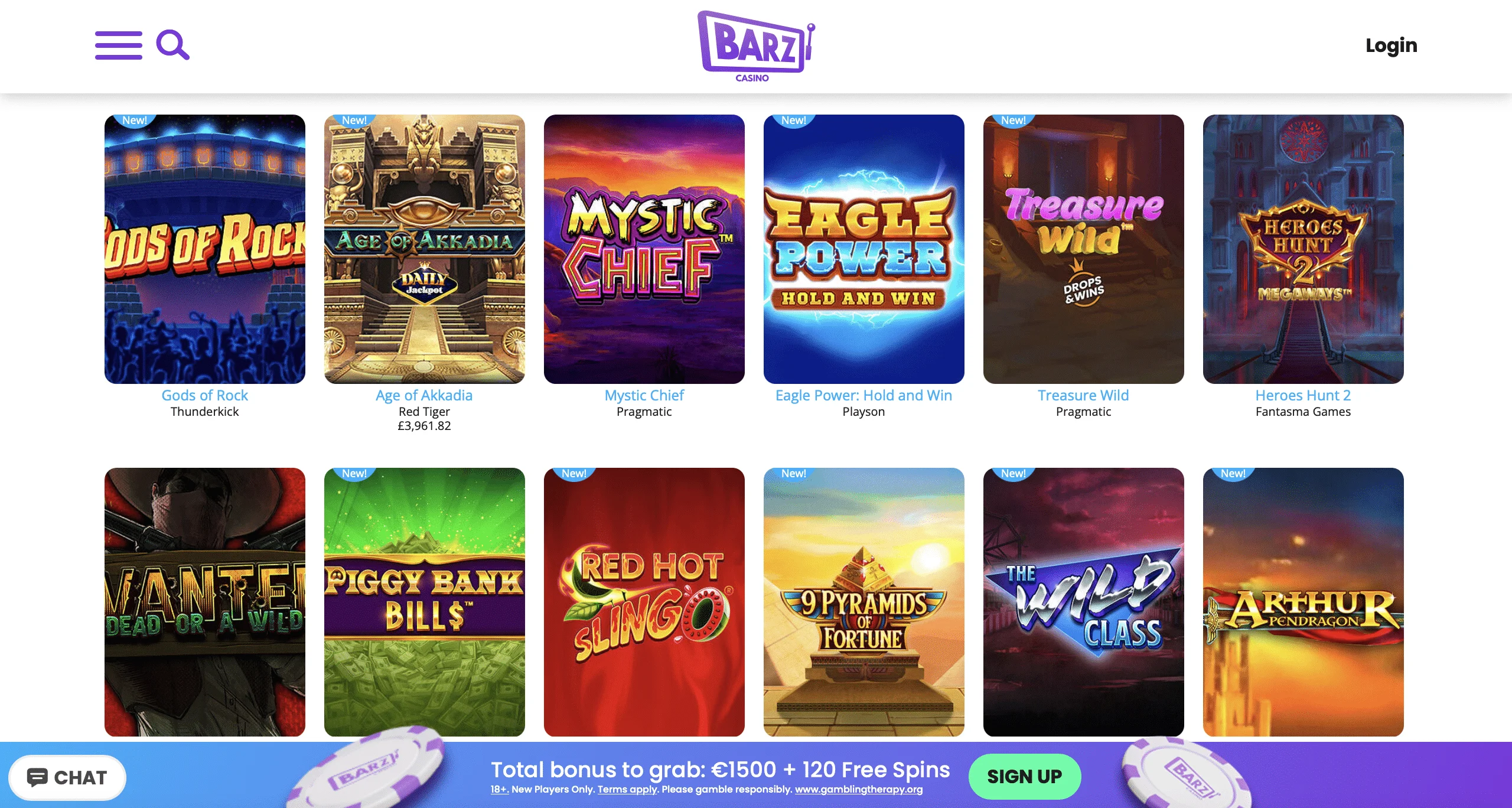 Barz Casino Game Selection