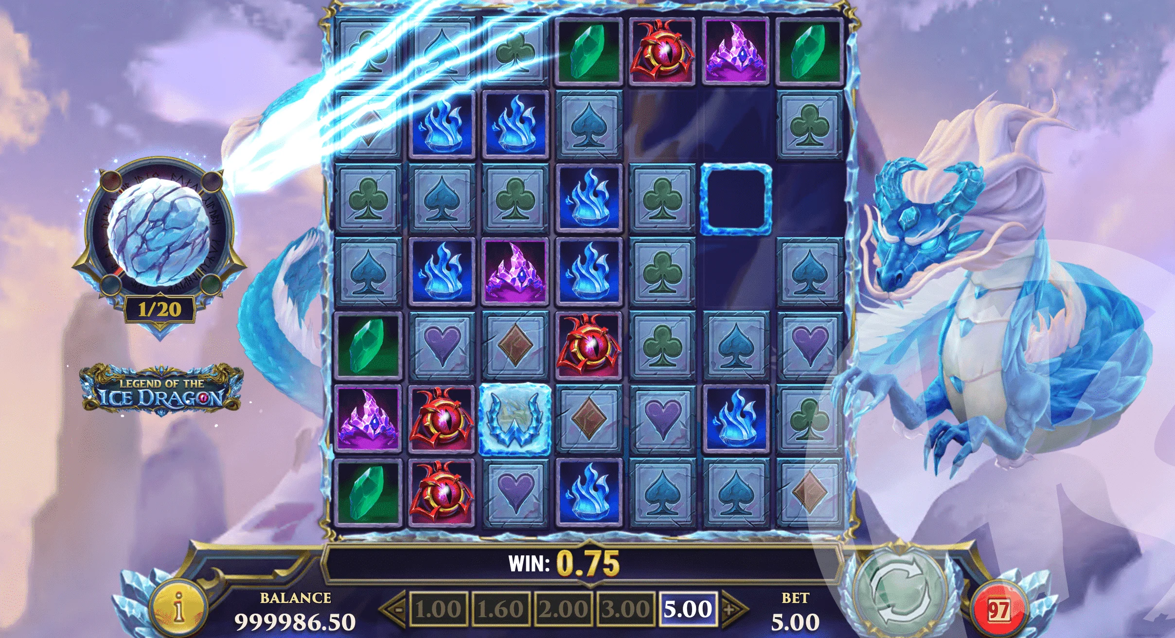 Winning Symbols are Removed from the Grid and Add to the Ice Crystal Charger