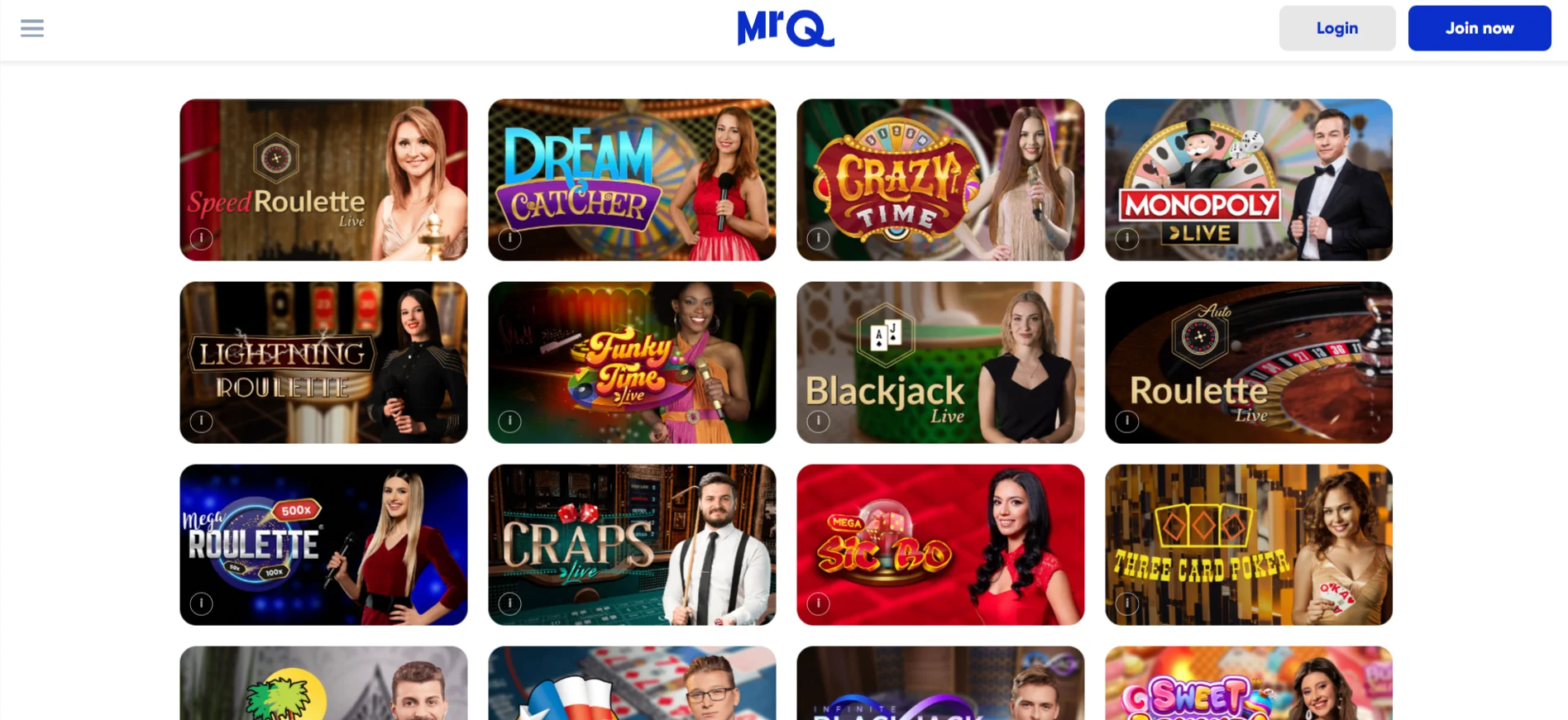 MrQ LIve Casino Page