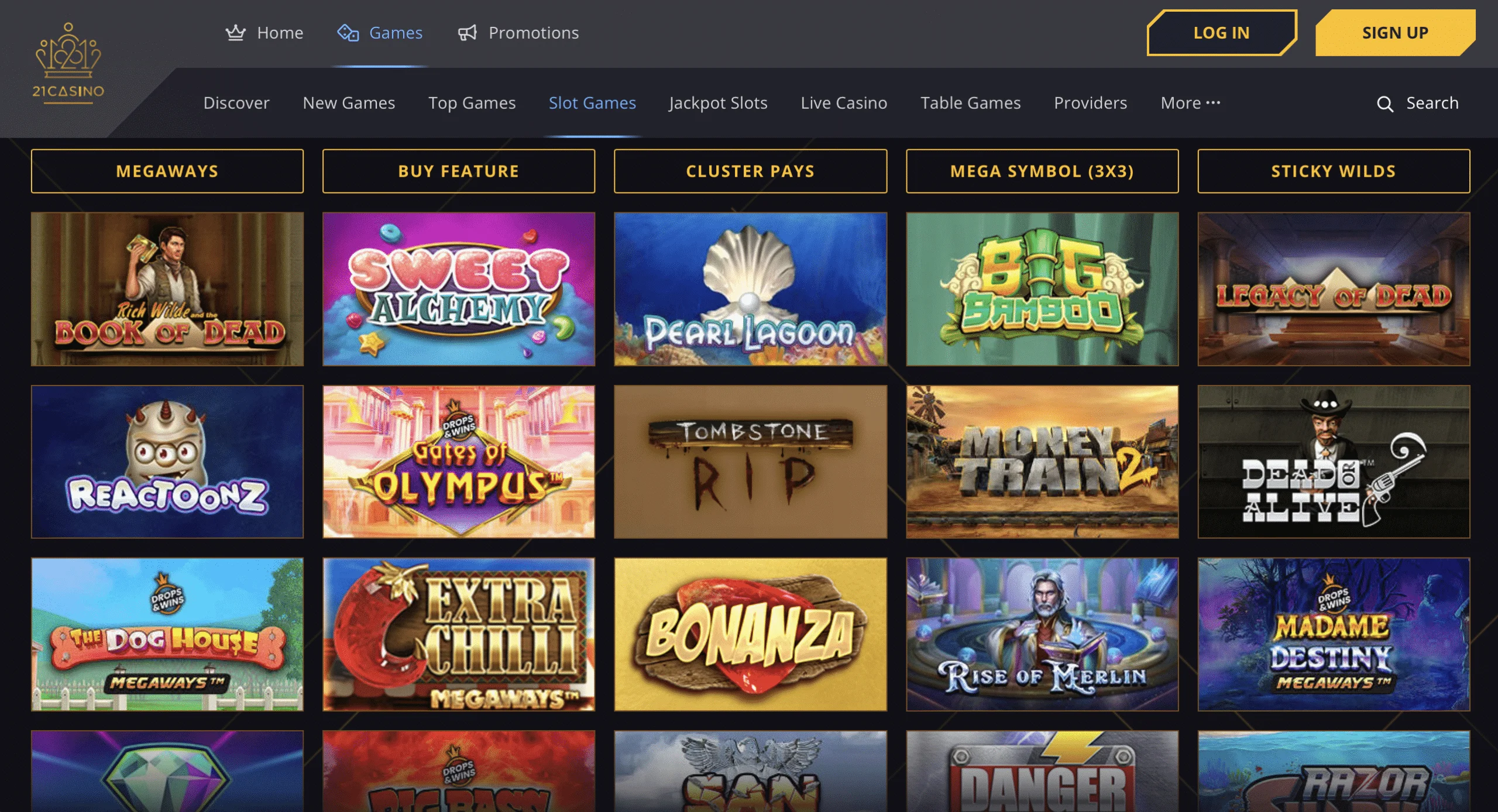 21 Casino Game Selection