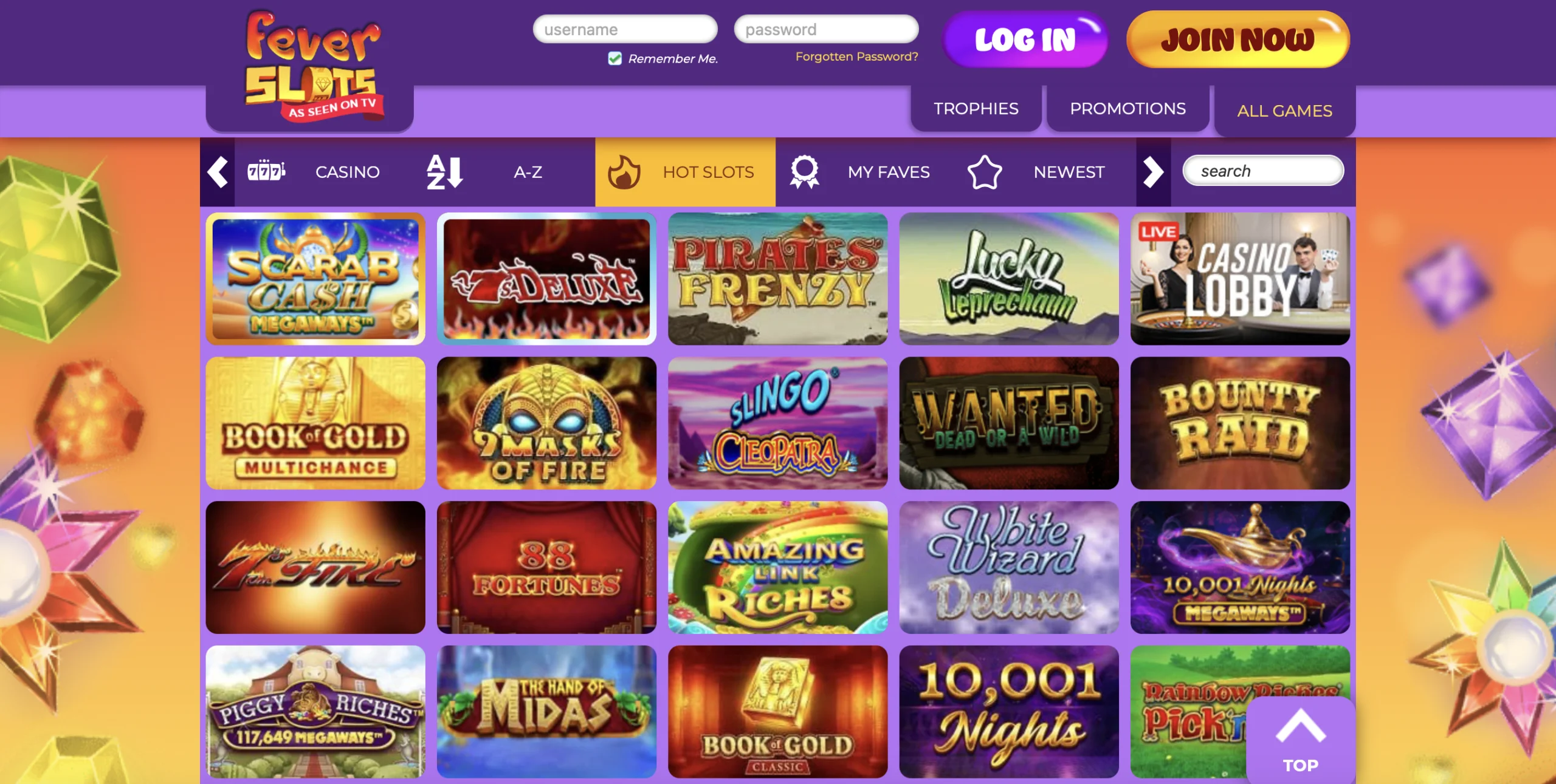 Fever Slots Game Selection