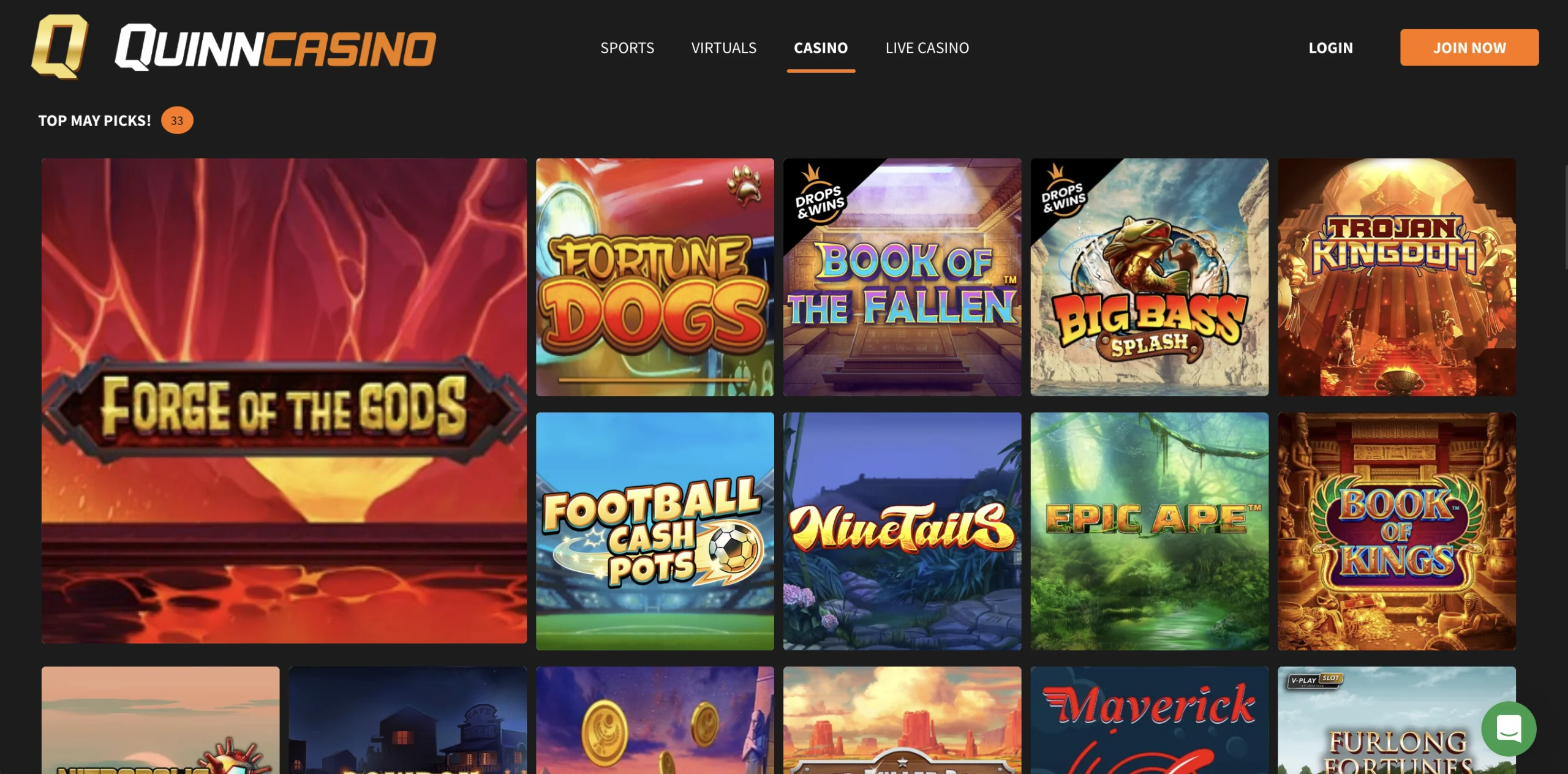 QuinnCasino Game Selection
