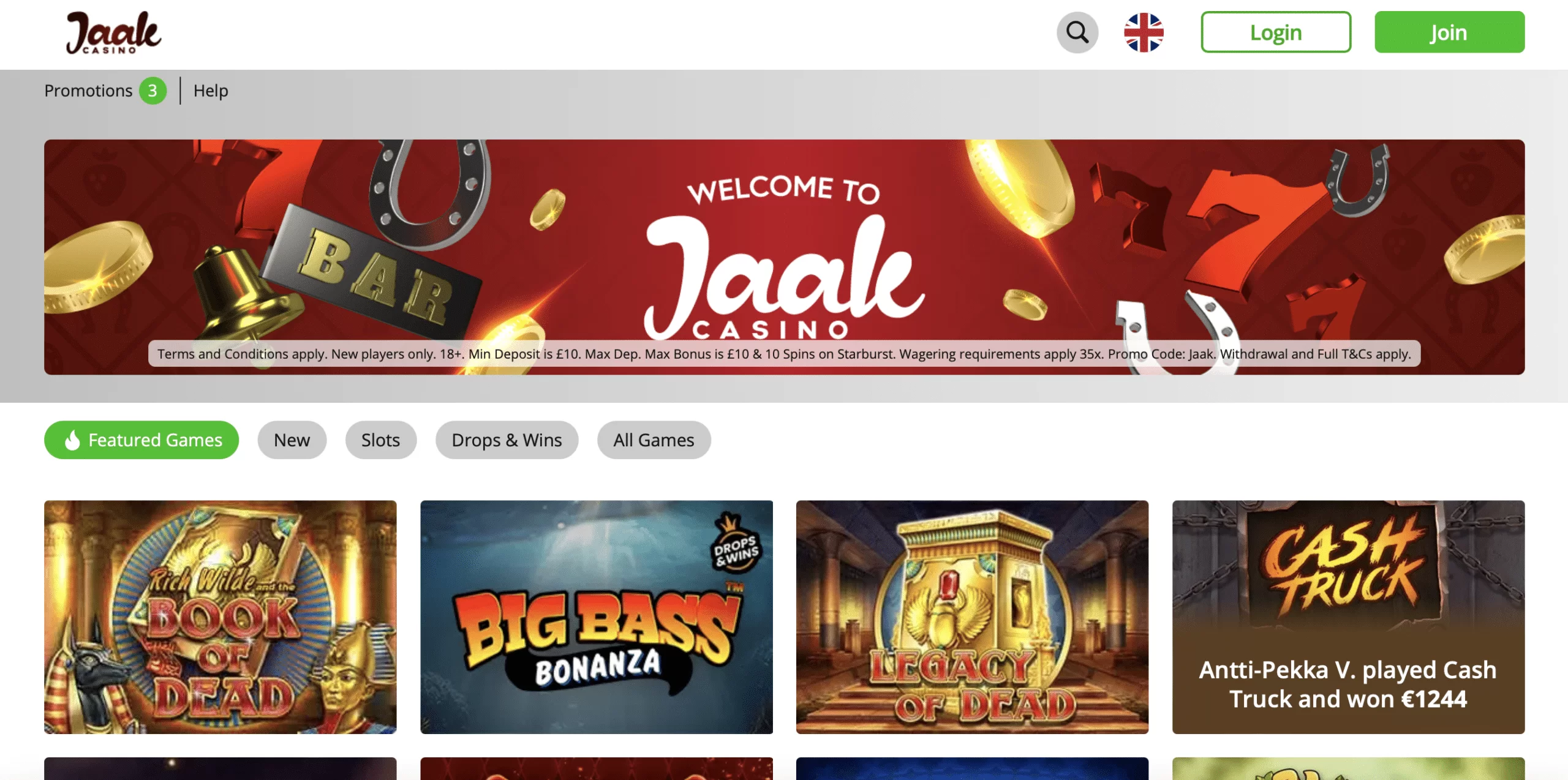 Jaak Casino Homepage