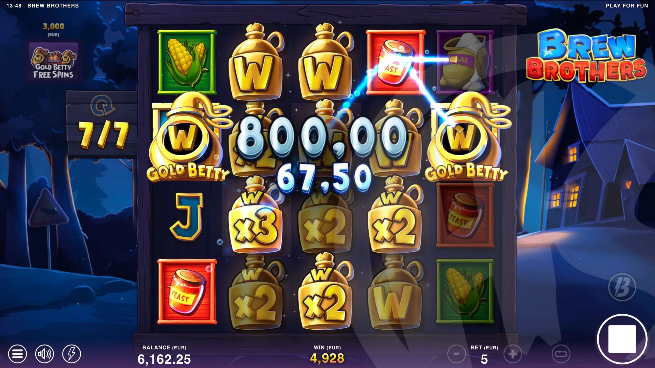 Brew Brothers Free Spins Bonus with two Gold Betty Symbols