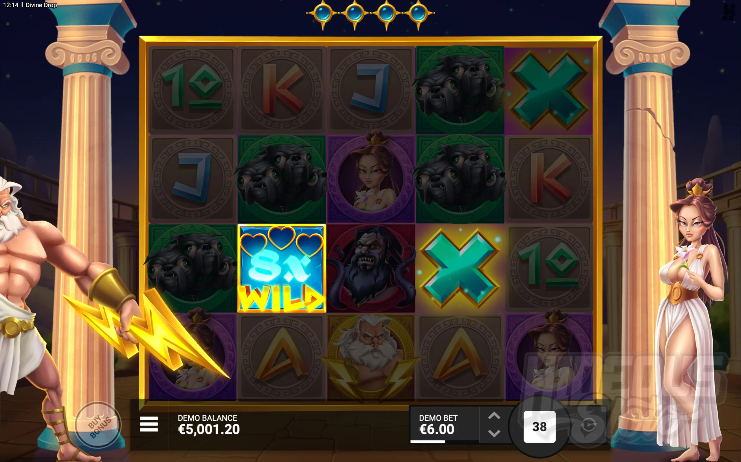 Zeus's Thunder Doubles the Multiplier Value of all Wild Multiplier Symbols in View