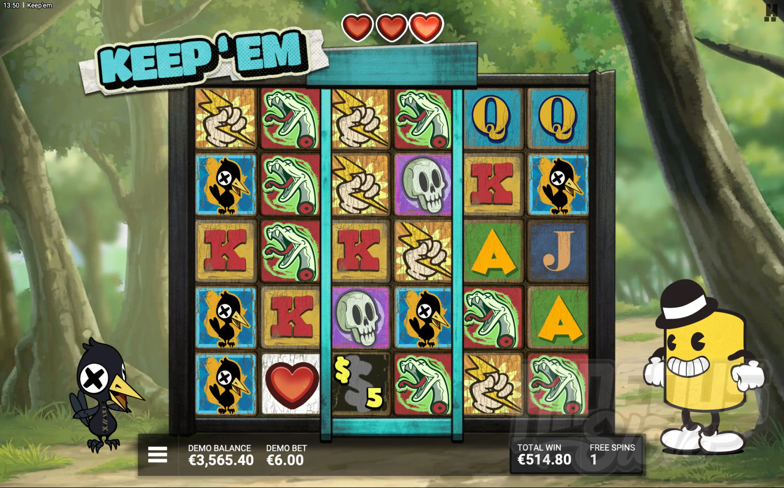 Land Heart Symbols in the Base Game or Free Spins to Refill the Heart Counter