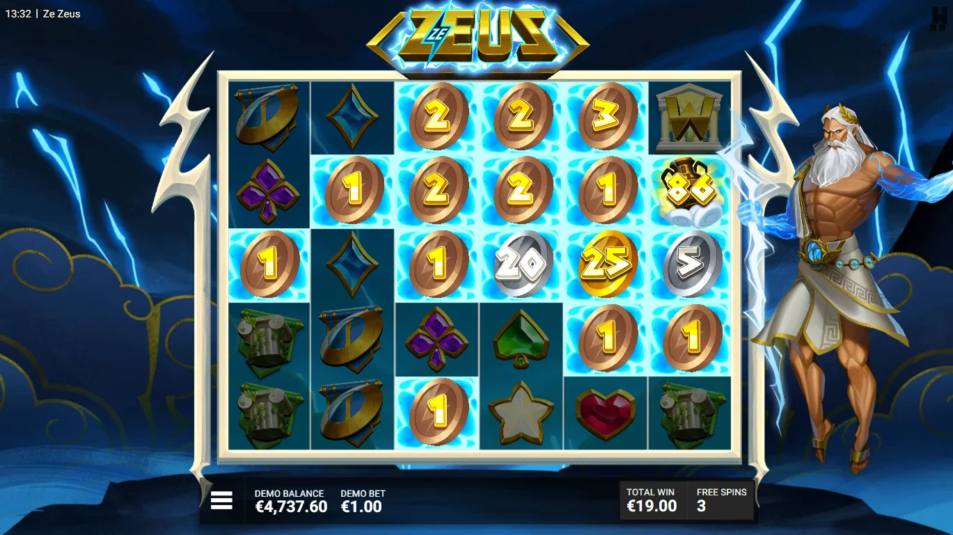 Ze Zeus offers 3 different bonus rounds including the 5 scatter "Might Superstar" bonus