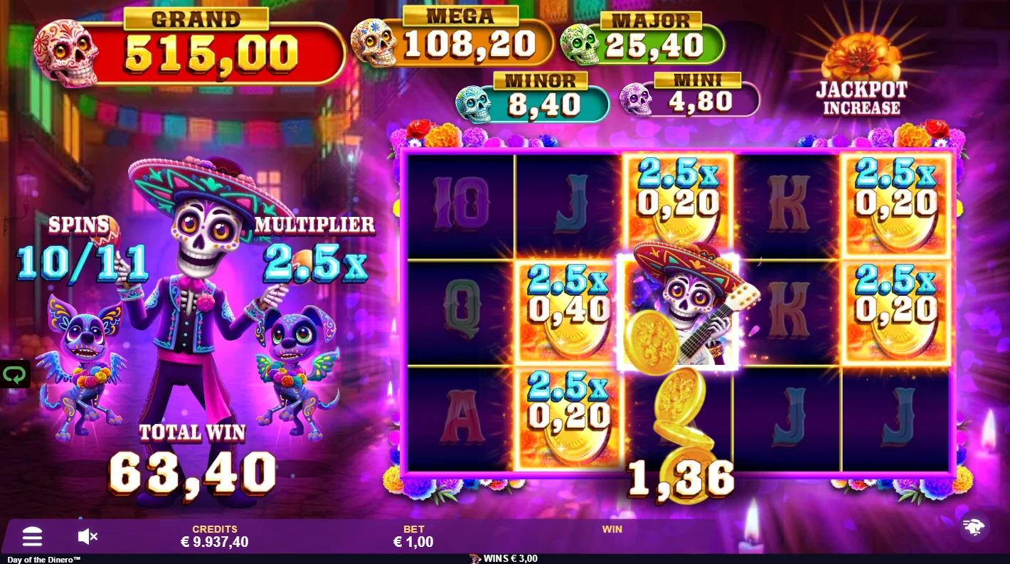 During Free Spins, the collector locks in place and values are multiplied by Muttmeg's value