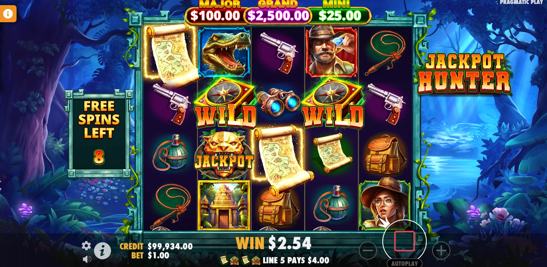 Land Jackpot symbols in Free Spins to win one of 3 Jackpot bonus prizes
