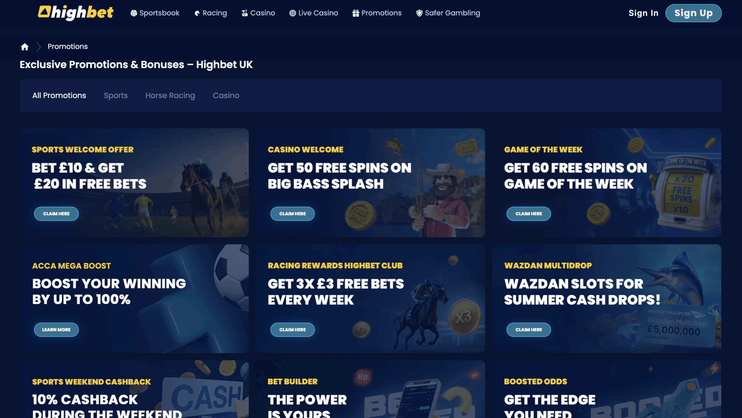 Highbet has a range of ongoing promotions