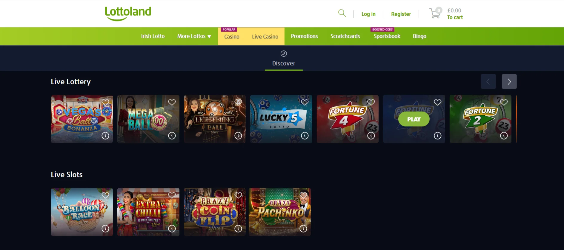 Lottoland Live Casino Page