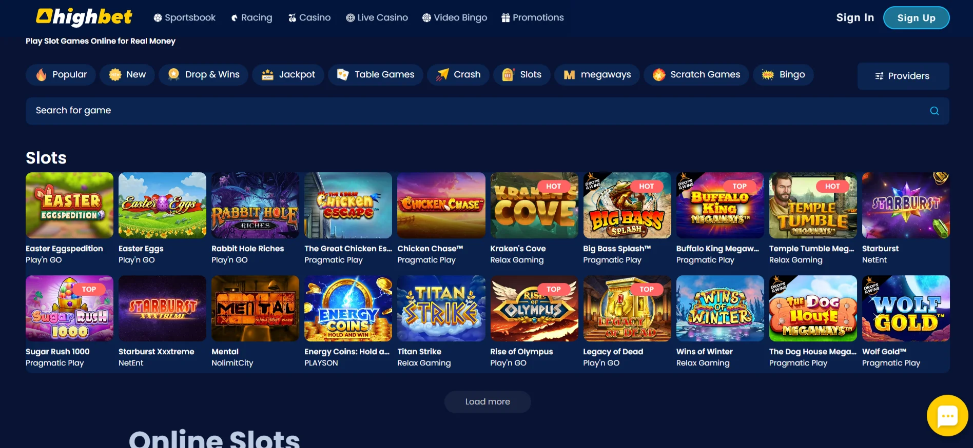 Highbet Slots Selection
