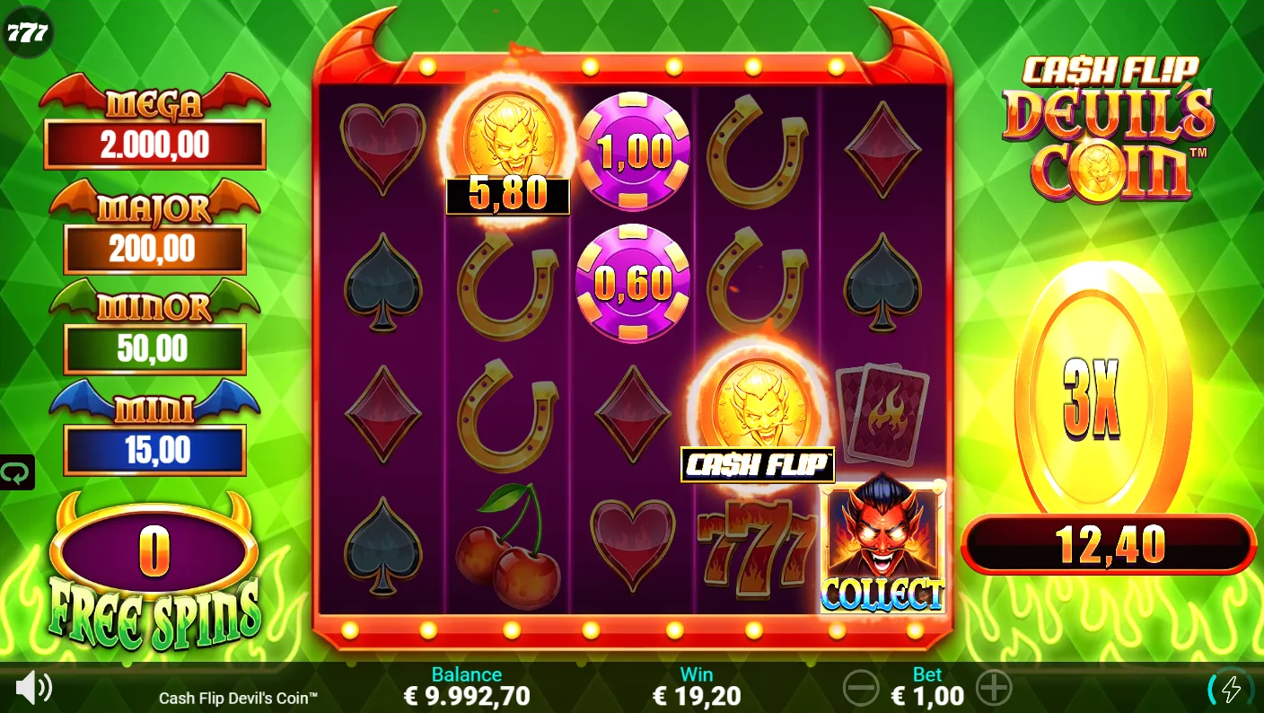 The Cash Flip Feature Sees the Devil's Coin Spin to Reveal Random Cash Values and the Chance of a Multiplier