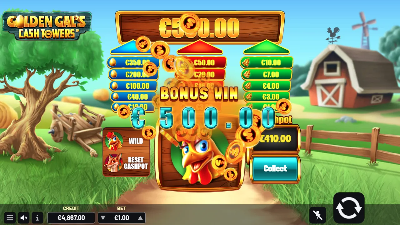 Fill all 3 Towers to the Top and Achieve the Bonus Prize of 500x Bet