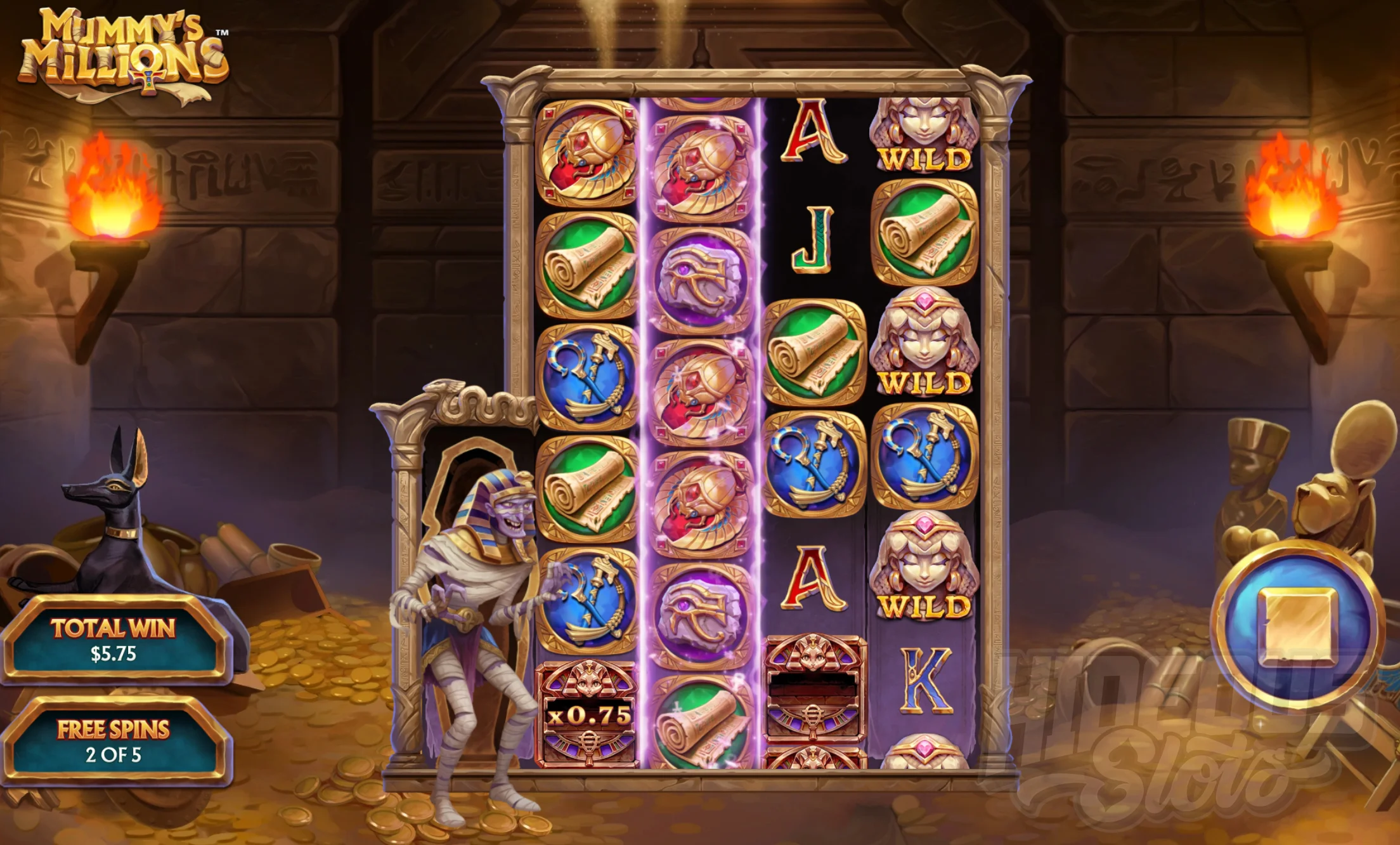 Land a Sarcophagus Symbol on Reel 1 During Free Spins to Expand Reels 2-5 to 6 Symbols Tall